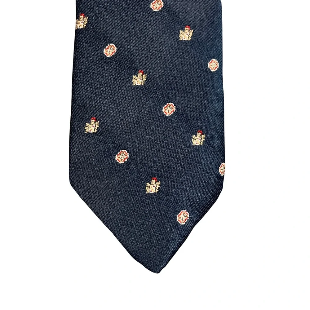 John Boston Mens Navy Blue Crest Medallion Woven Silk Blend Necktie 55x3.25